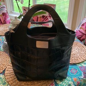 Catherine Rapetti Black Satchel Bag Embossed Alligator Print Leather